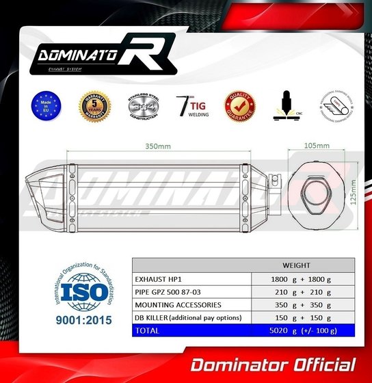 GPZ 500 S (1987 - 2003) exhaust silencer hp1 | Dominator