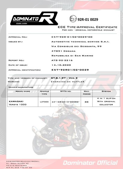 KLZ 1000 VERSYS (2019 - 2021) homologated exhaust silencer gp | Dominator