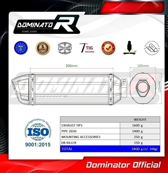 Z 650 (2017 - 2022) exhaust full system silencer hp1 + db killer | Dominator