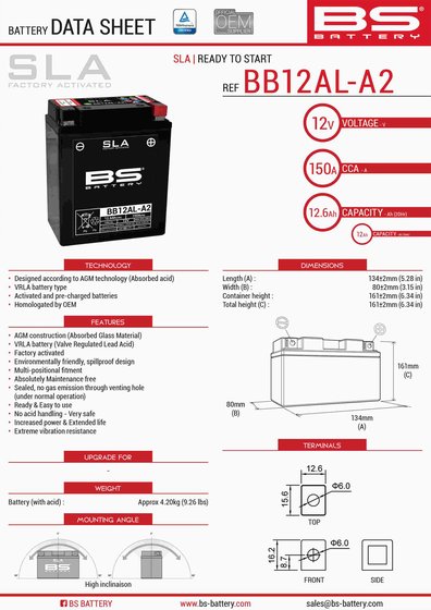 ZXR 750 (1990 - 1991) sla 12v 150 a battery | BS BATTERY