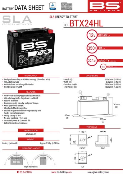 VN 1500 VULCAN (1987 - 2001) btx24hl battery | BS BATTERY