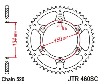 KX 250 F (2004 - 2017) galinė žvaigždutė 49 danties žingsnis 520 jtr46049 | JT Sprockets