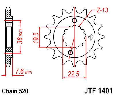 KFX 400 (2003 - 2006) priekinė žvaigždutė su 13 dantukų žingsniu 520 jtf140113 | JT Sprockets