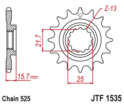 ZX 6R NINJA 636 (2002 - 2002) priekinė žvaigždutė 15 dantukų žingsniu 525 jtf153515 | JT Sprockets