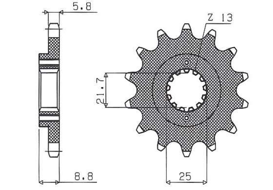 ER 5 TWISTER (1997 - 2006) 16t 520 pikio juodos spalvos plieno priekinė atsarginė žvaigždutė | SUNSTAR SPROCKETS