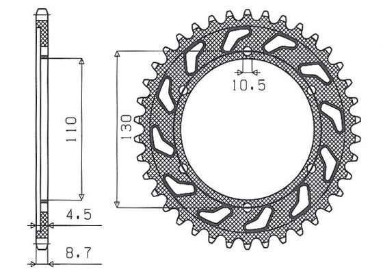 GPZ 600 R (1985 - 1989) galinė plieninė žvaigždutė - 43 dantys, 530 žingsnių | SUNSTAR SPROCKETS