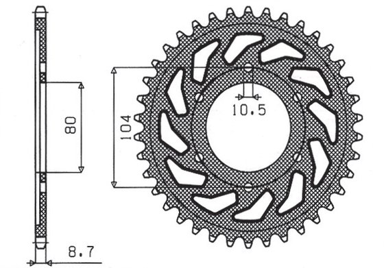 ZXR 750 (1989 - 1995) galinė plieninė žvaigždutė - 44 dantys, 530 žingsnių | SUNSTAR SPROCKETS