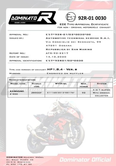 Z 900 (2020 - 2022) eu approved exhaust hp1 | Dominator