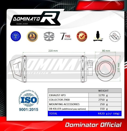 Z 900 (2020 - 2022) full exhaust system low level hp3 | Dominator